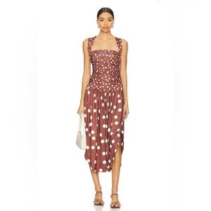 NEW Free People Raylon Midi Dress in Chocolate Combo Polka Dot
